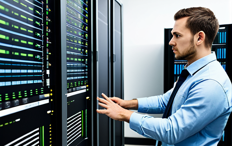 A focused professional IT engineer in a modern, well-lit server room, wearing a modest business casual outfit. The engineer is deeply engrossed in analyzing complex data on multiple large monitors, with code and system logs displayed, demonstrating problem-solving expertise. The posture is natural and attentive, showing perfect anatomy and correct proportions. The overall image conveys a sense of calm competence and professional dedication. well-formed hands, proper finger count, natural body proportions, safe for work, appropriate content, fully clothed, professional, high quality professional photography, ultra detailed.