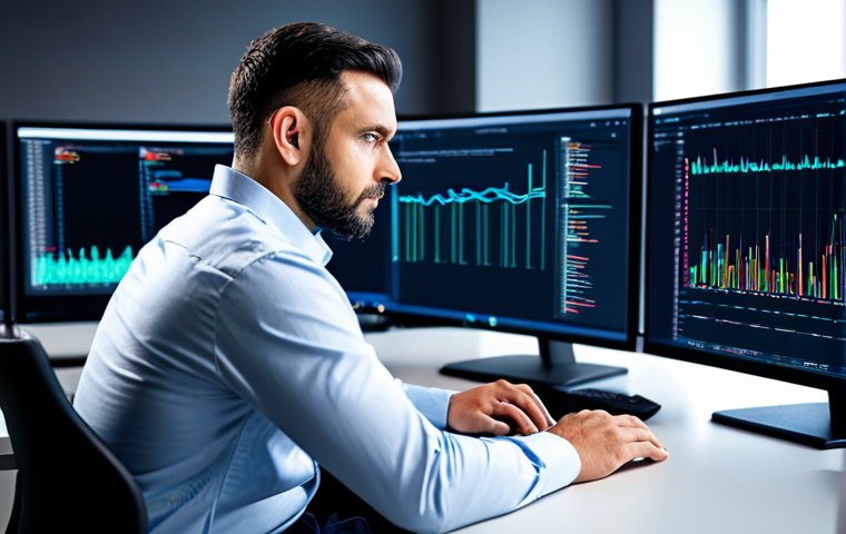 A professional male DevOps engineer, mid-30s, wearing a modest business casual shirt and trousers, seated at a sleek modern desk. He is intently focused on a laptop screen displaying lines of code. The background features blurred server racks and abstract digital representations of data flow and automation tools, emphasizing efficiency and control. Fully clothed, appropriate attire, safe for work, professional, perfect anatomy, correct proportions, natural pose, well-formed hands, proper finger count, natural body proportions, high-quality photograph, realistic lighting.