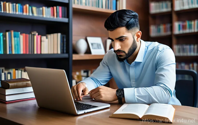 리눅스 필기 시험의 효율적인 학습 계획 - **Prompt: "A determined young Arab man, wearing smart casual attire like a collared shirt and trouse...